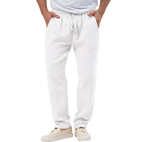Design Linen-Blend Henley Set Beige Casual Set - 14