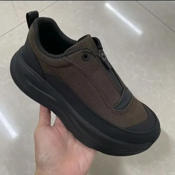Design Zipper Slip-On Chunky Sneakers Olive Green - 1