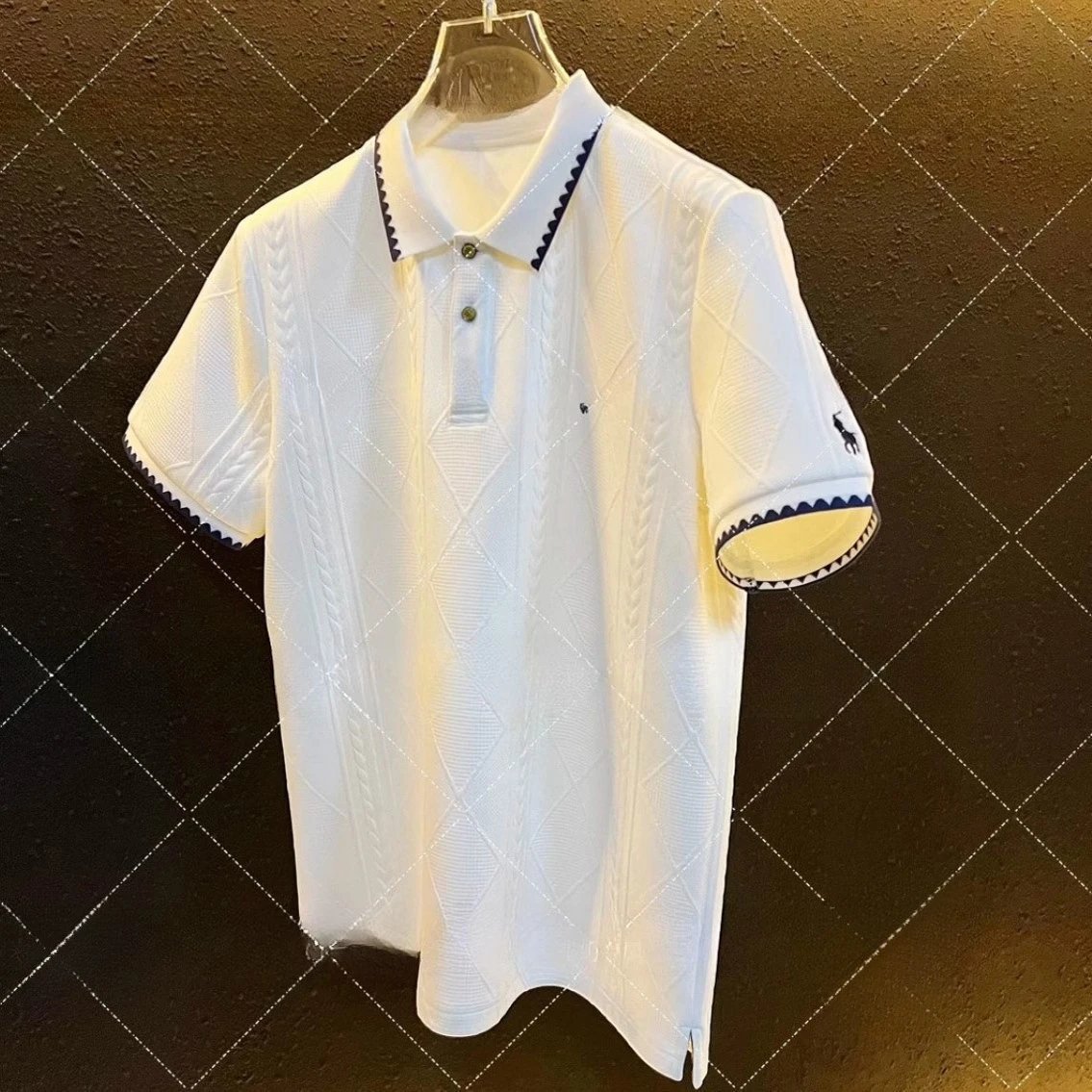 Polo Ralph Lauren White Cable Knit Patterned Polo Shirt