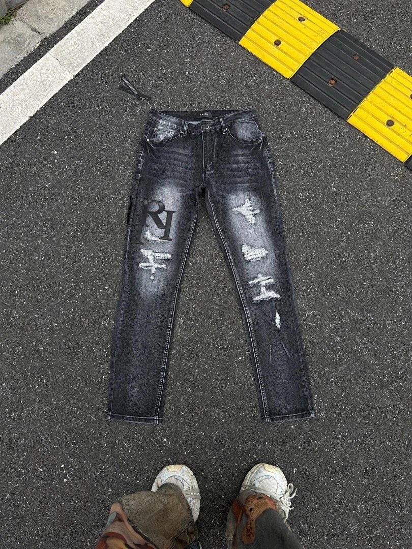 Amiri Distressed Logo Jeans Black