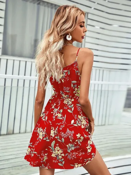 Design Floral Print Tie-Neck Midi Dress - 18