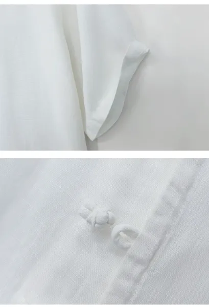 Design Mandarin Collar Linen Shirt Beige Tops.shirt - 9
