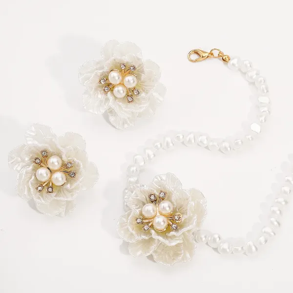 Design Floral Resin Crystal Stud Earrings Orange and Cream Jewelry - 38