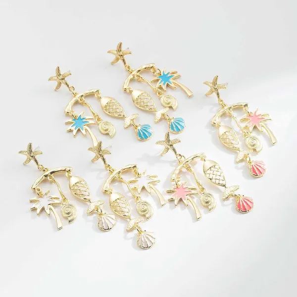 Design Fish Charm Drop Earrings Gold Silver Multicolor Jewelry - 46