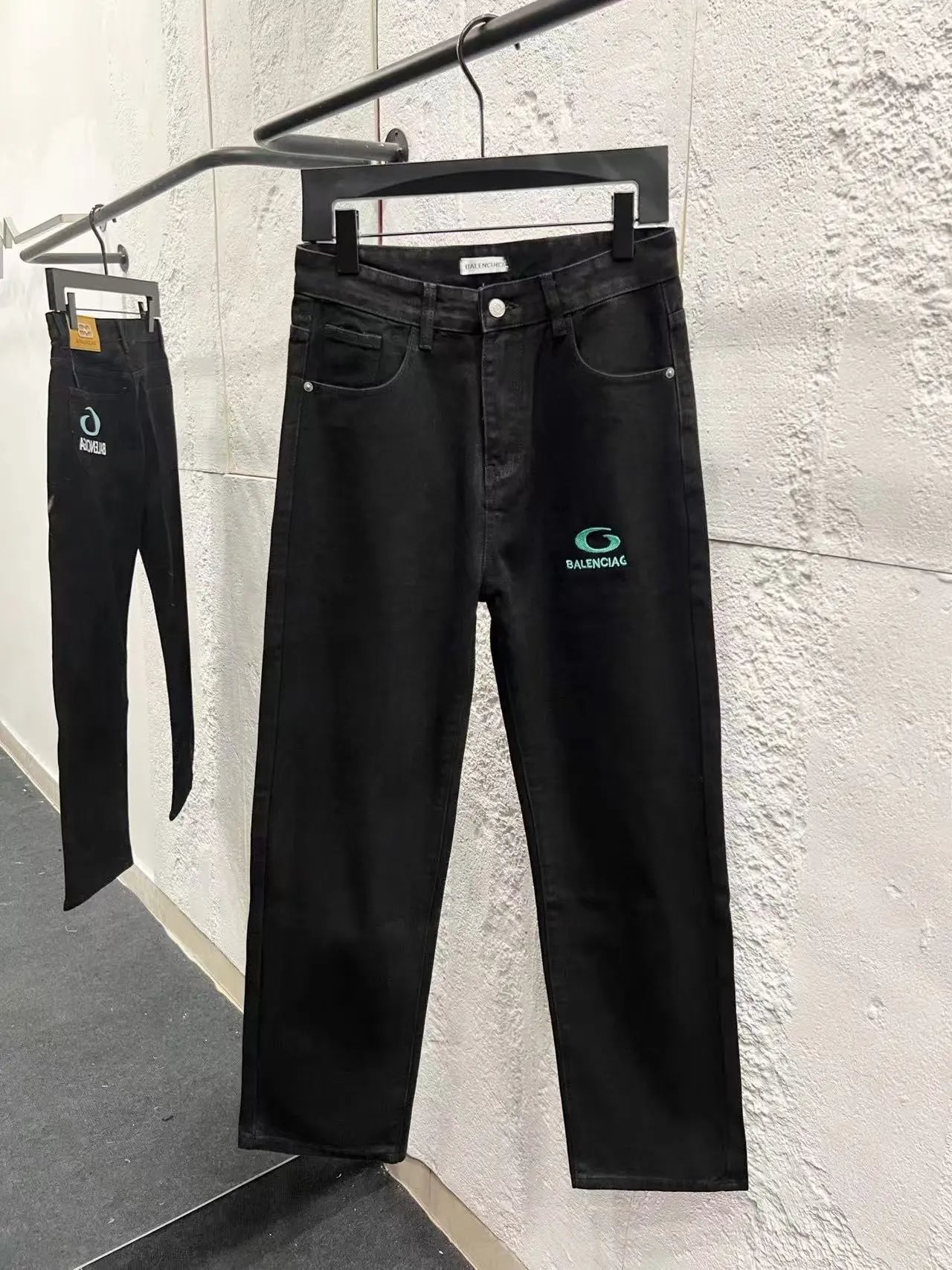Balenciaga Logo-Embroidered Black Straight-Leg Jeans