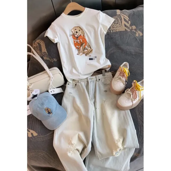 Polo Ralph Lauren Dog Print Graphic T-Shirt White - 1
