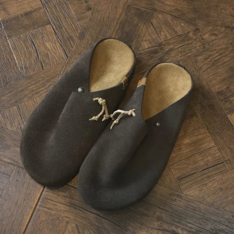 Design Suede Mule Slippers Beige Casual Shoes - 2