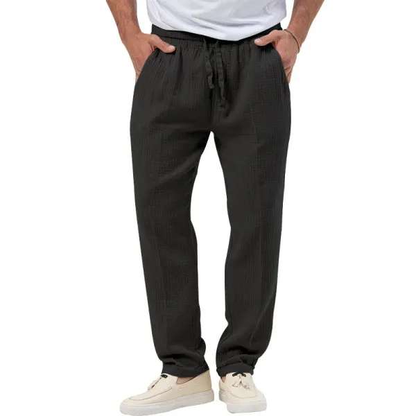Design Linen-Blend Henley Set Beige Casual Set - 19