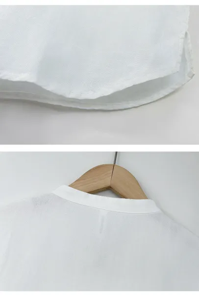 Design Mandarin Collar Linen Shirt Beige Tops.shirt - 10