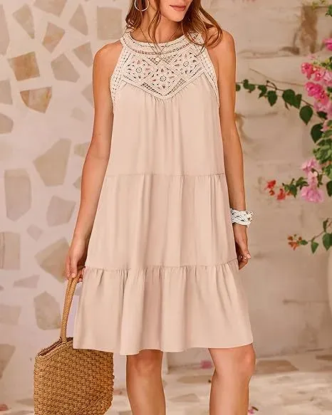 Design Black Lace-Trimmed Tiered Sleeveless Dress - 20