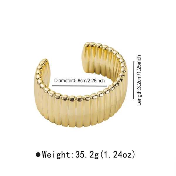 Design Ribbed Cuff Ring Gold Jewelry - 1