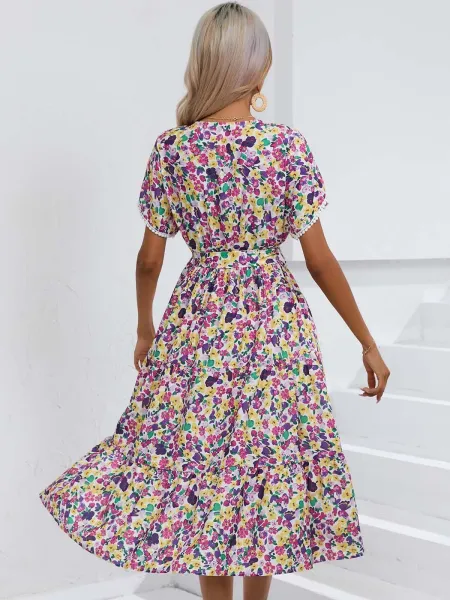Design Floral Wrap Midi Dress Black White - 34