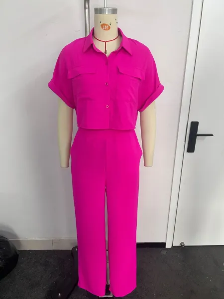 Design Two-Piece Shirt and Pants Set in Vibrant Blue - 3