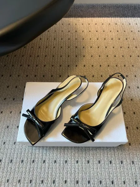 Design Black Bow-Embellished Slingback Block Heel Sandals Heels - 8