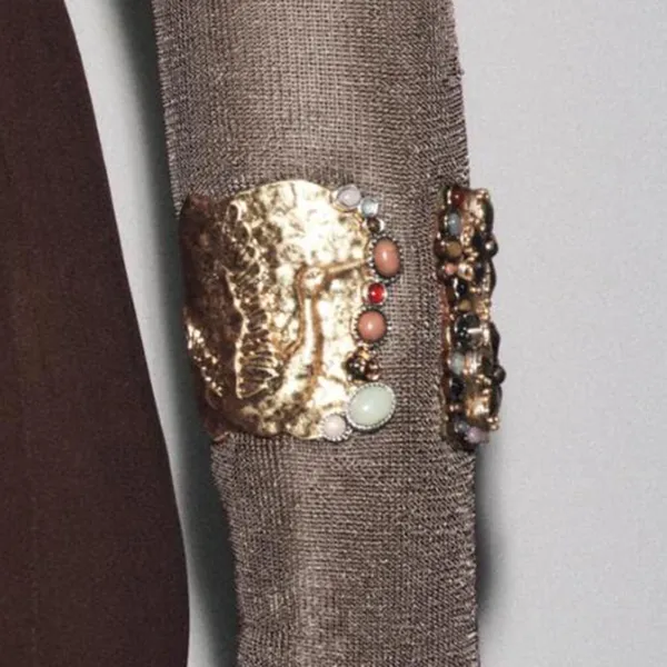 Design Studded Two-Tone Cuff Bracelet Gold Silver Jewelry - 23