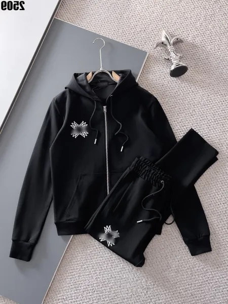 Design Abstract Logo Zip-Up Hoodie and Sweatpants Set Black - 1