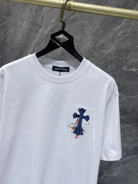 Chrome Hearts Pink Cross Embroidered Black T-Shirt - 8
