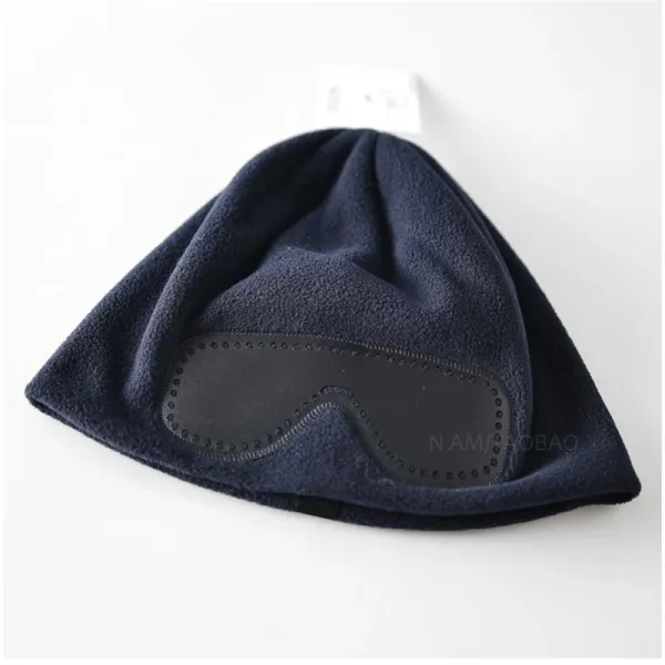 Design Fleece Beanie with Eye Patch Detail Navy Beanie Hats - 1