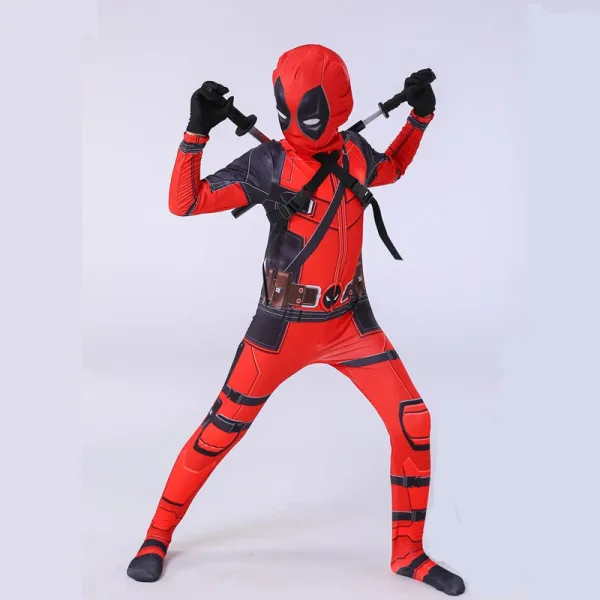 Design Deadpool Costume Red Black Full-Body Suit Clothing - 4