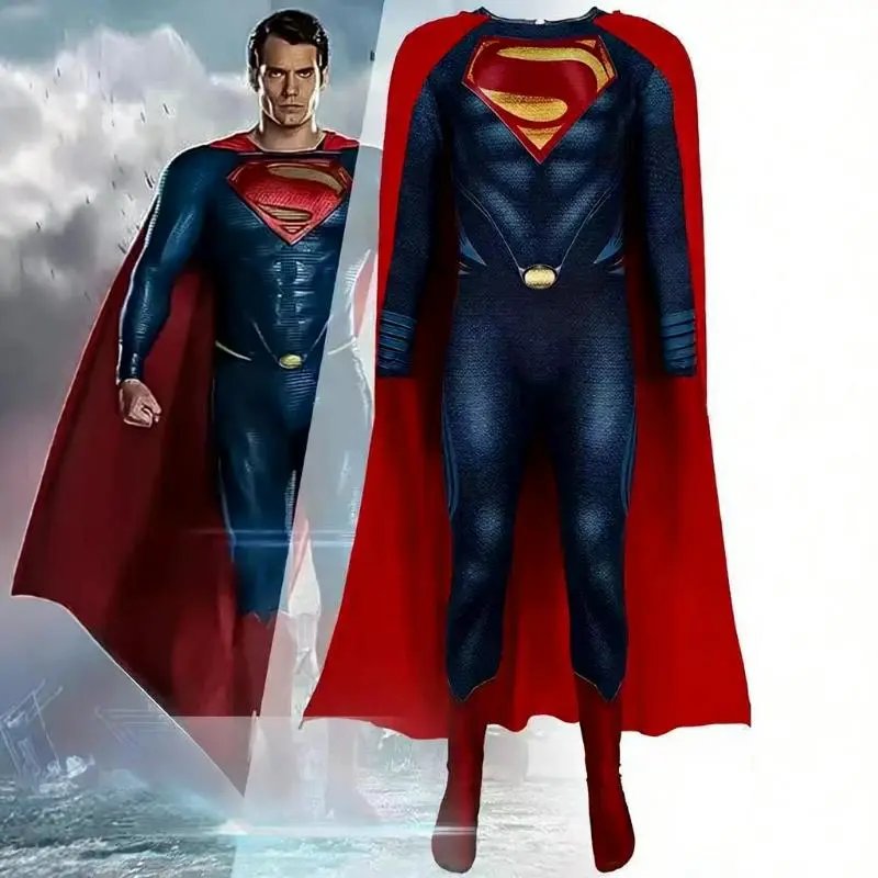 Superman Costume Blue Red Cape Hero Suit
