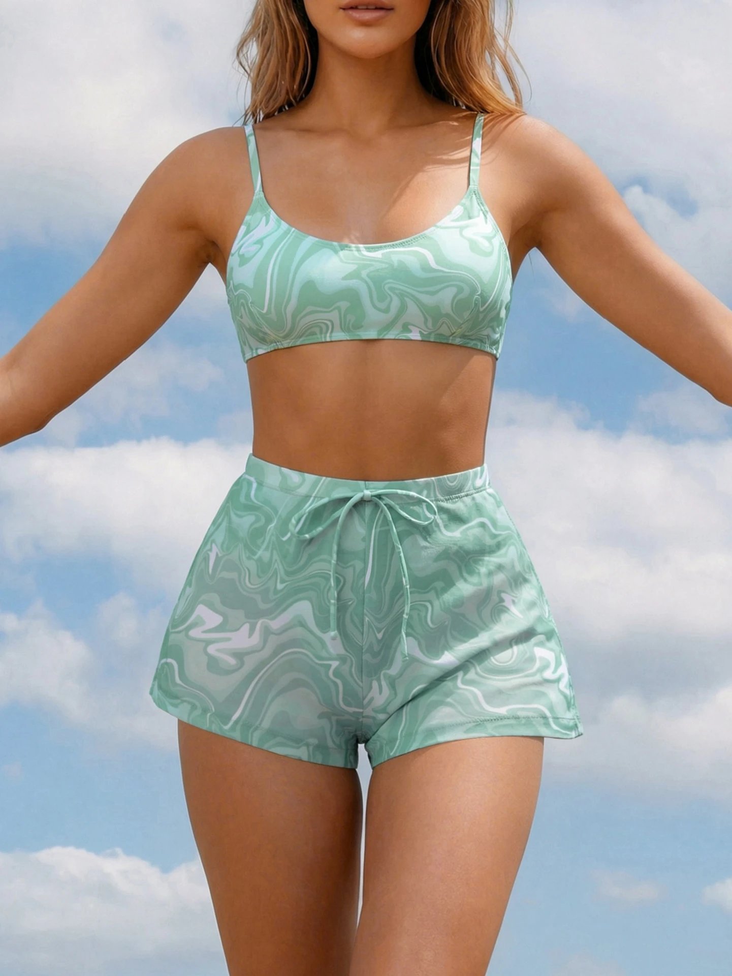 Design Swirl Print Two-Piece Set Multicolor Swimwear - 2