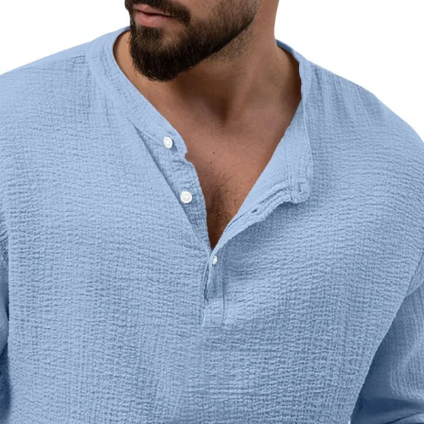 Design Linen-Blend Henley Set Beige Casual Set - 23