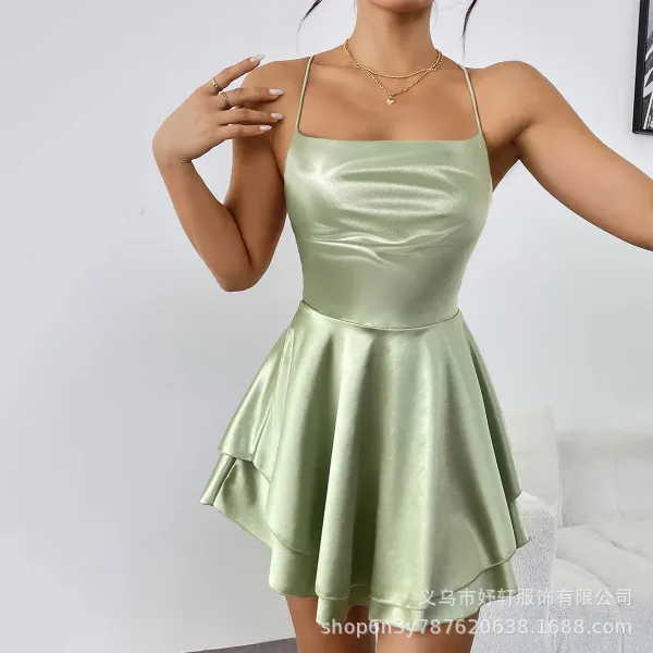 Design Satin Slip Dress Black Women's Mini Dress - 19
