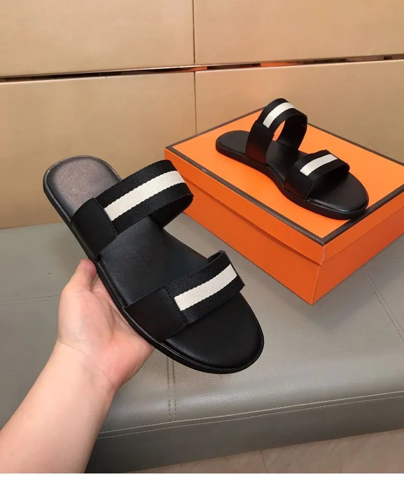 Design Bally Striped Webbing Slide Sandals Black Red White Slippers - 4