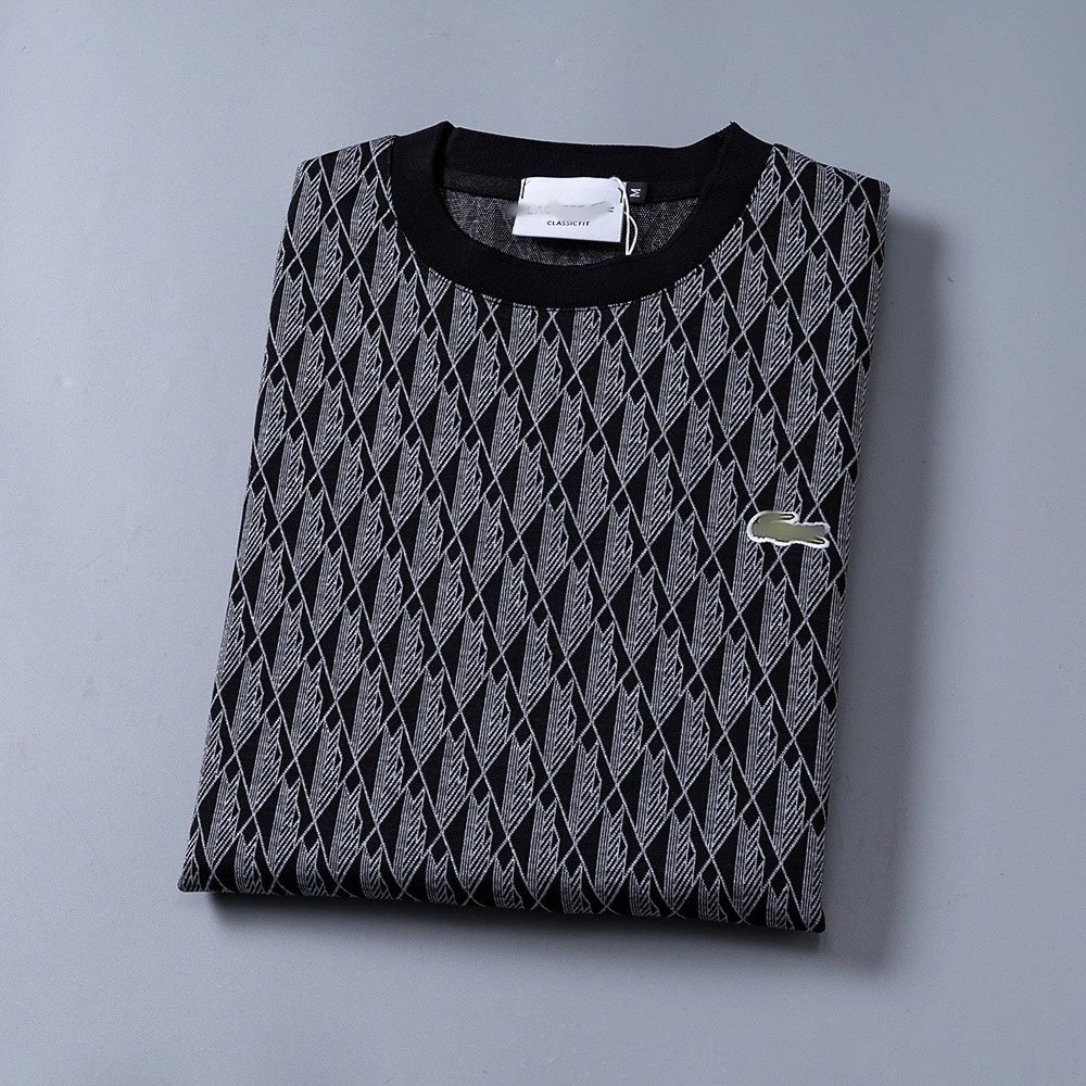 Lacoste Patterned Gray Blue Green Monogram Casual T-Shirt
