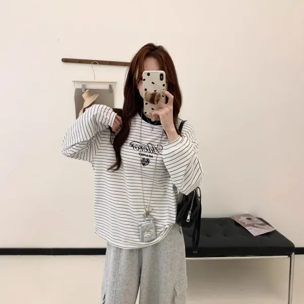 Aeae Striped Logo Long-Sleeve T-Shirt Navy - 4