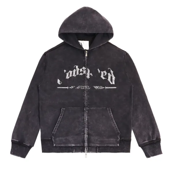 Design Red Gothic Script Zip-Up Hoodie - 11