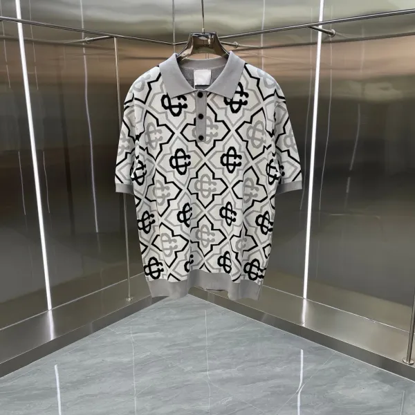 Balenciaga Monogram Knit Polo White / Black / Gray Polo Shirt - 3