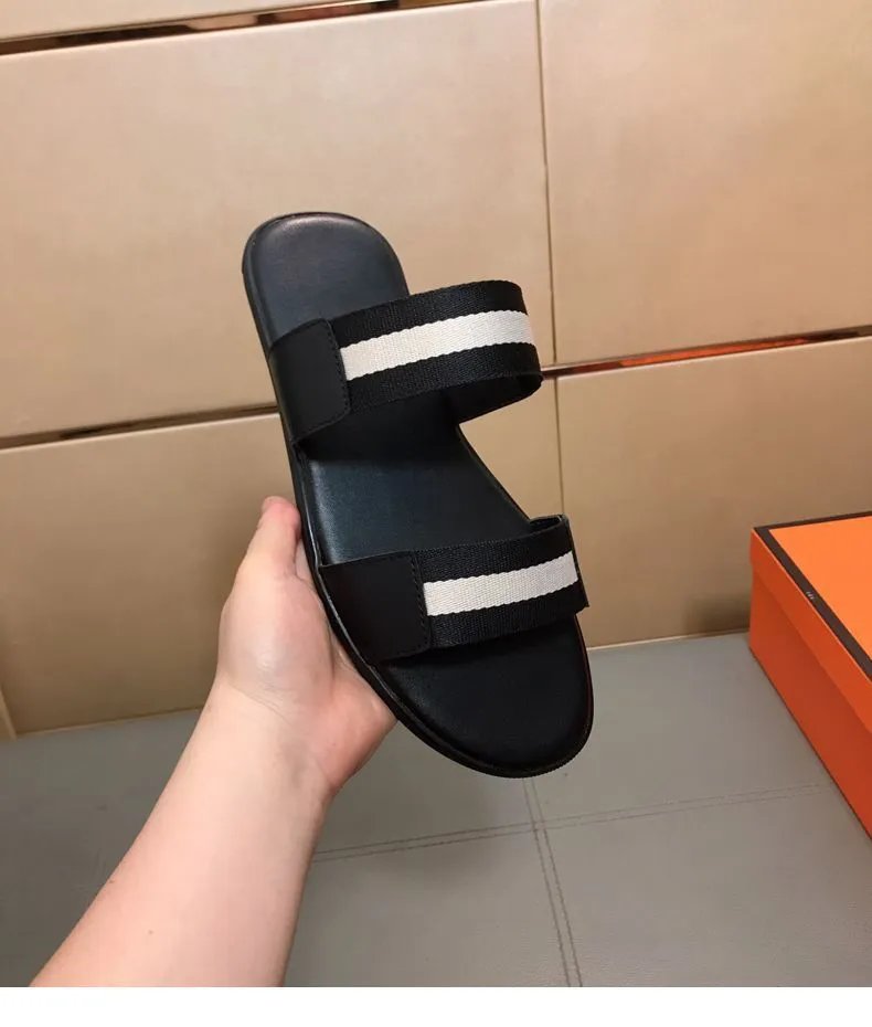 Design Bally Striped Webbing Slide Sandals Black Red White Slippers - 9