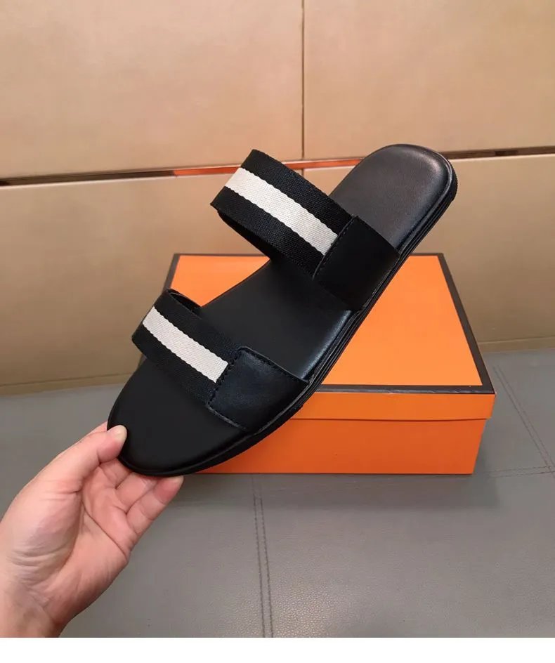 Design Bally Striped Webbing Slide Sandals Black Red White Slippers - 12