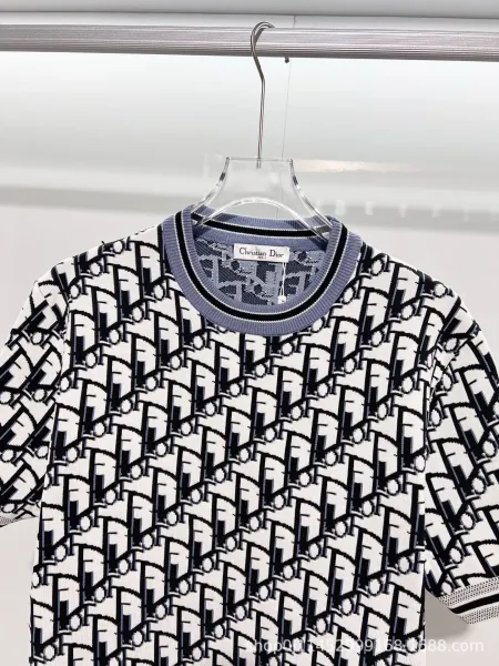 Dior Oblique Print Knit T-Shirt White / Black - 7