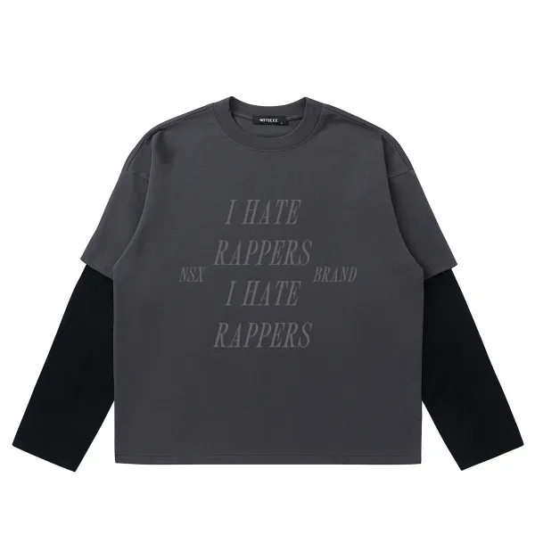 Design NOTSEX I Hate Rappers Brand Acid Wash Long Sleeve T-Shirt Black T-Shirts - 19