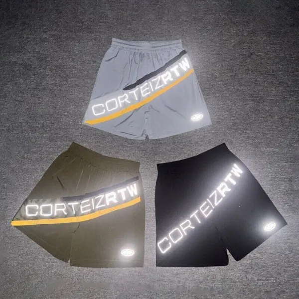 Design Mesh Panel Track Shorts Gray with Yellow and Black Stripe - 7