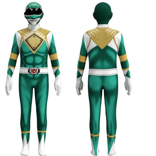 Design Mighty Morphin Power Rangers Green Ranger Costume Full Body Suit Clothing - 4