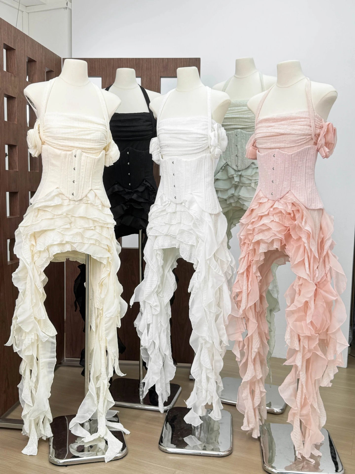 Design Ruffled Halter Corset Dress in Mint Green - 2