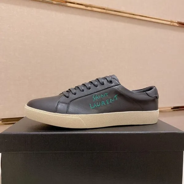 Saint Laurent SL / 10 Leather Sneakers Black with Green Embroidery - 1