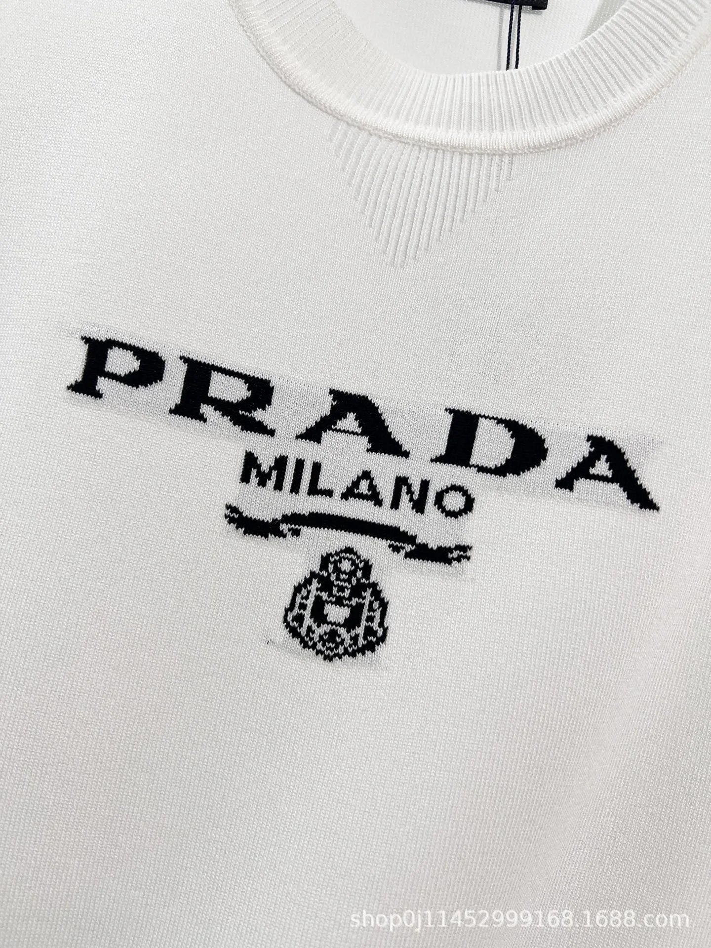 Prada Logo Knit T-Shirt White - 12