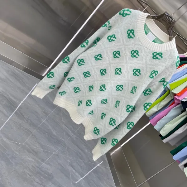 Design Knit Sweater with Green Logo Pattern White - 12