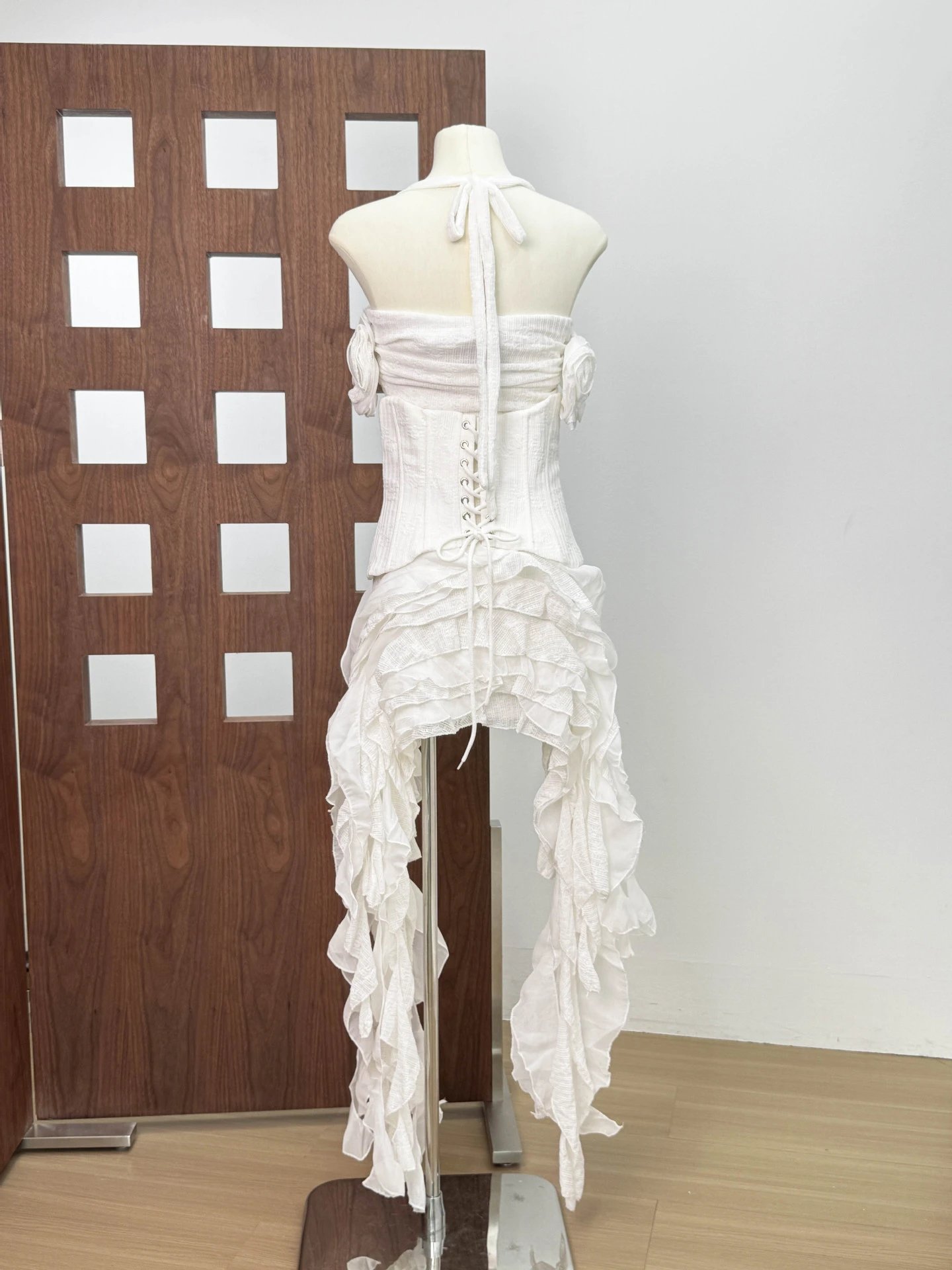 Design Ruffled Halter Corset Dress in Mint Green - 16