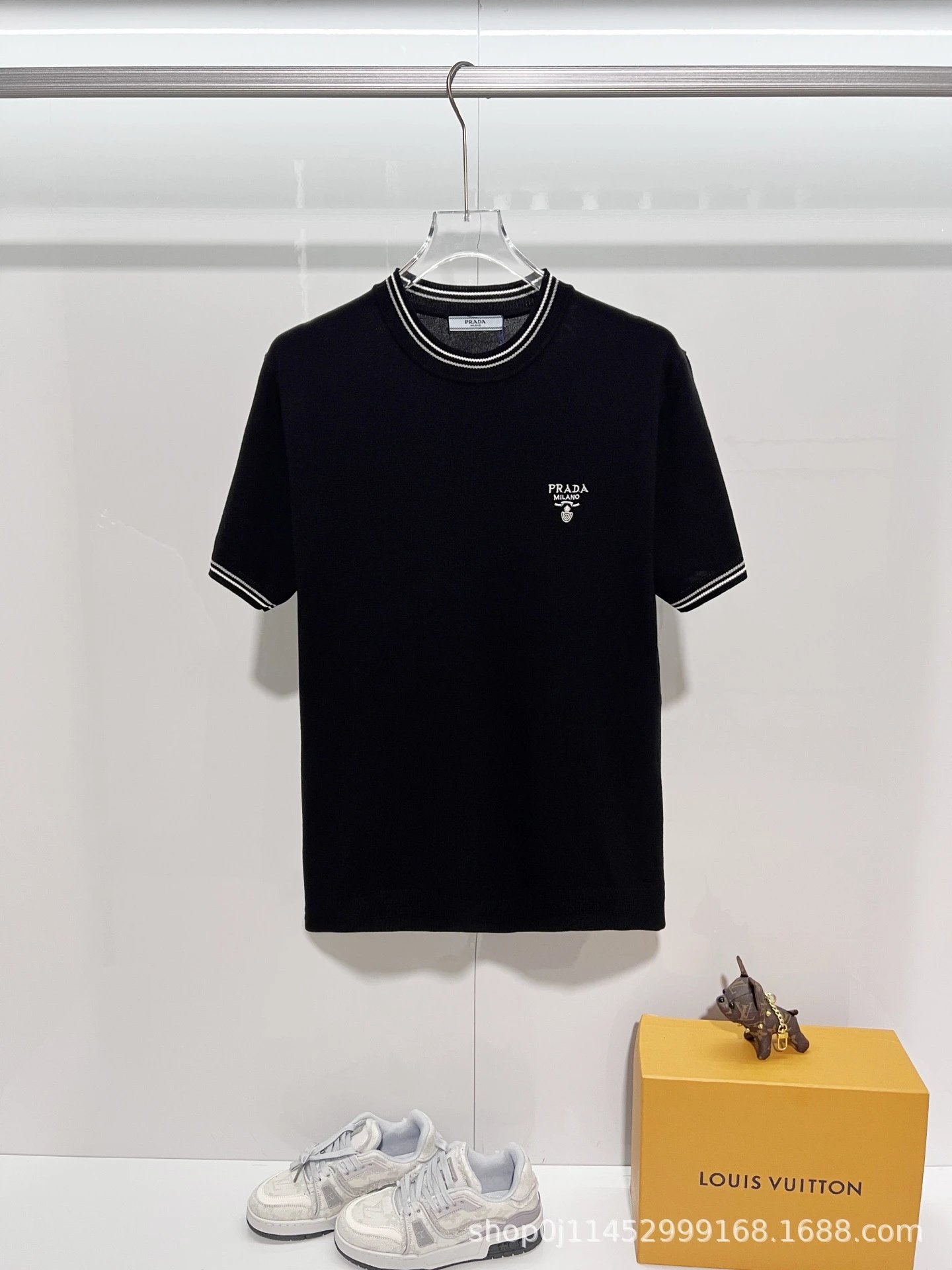 Prada Logo-Embroidered Ribbed Trim T-Shirt White - 4