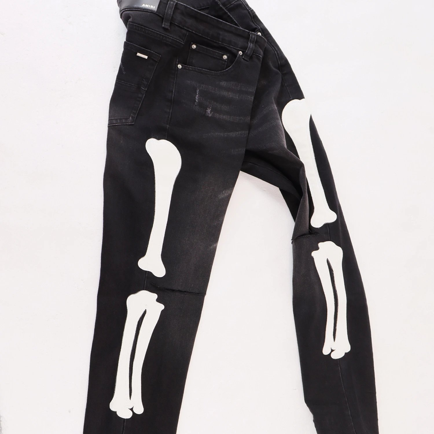 Skeleton Print Distressed Slim Fit Jeans