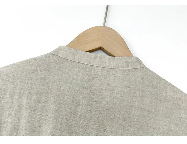 Design Mandarin Collar Linen Shirt Beige Tops.shirt - 15