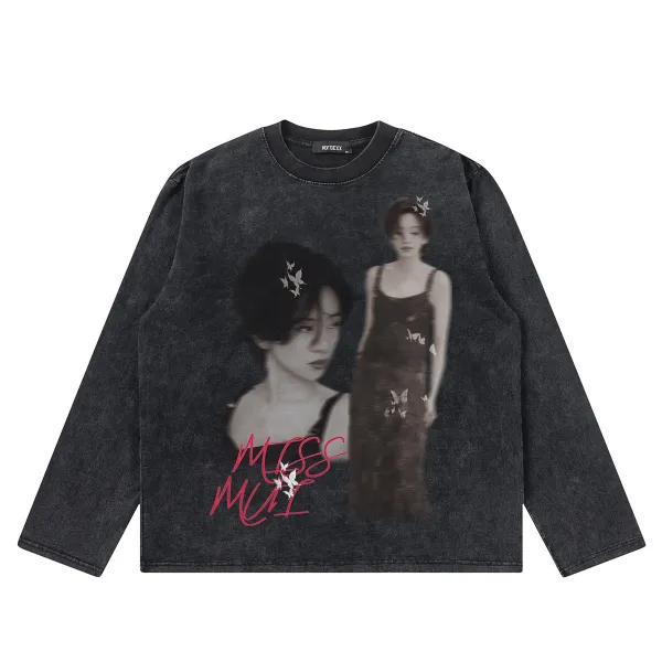 Design NOTSEXx Miss Mui Denim Wash Long Sleeve T-Shirt T-Shirts - 1