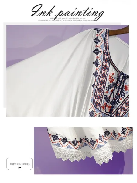Design Boho Embroidered Lace Trim Tunic Top in Deep Purple Tops - 11