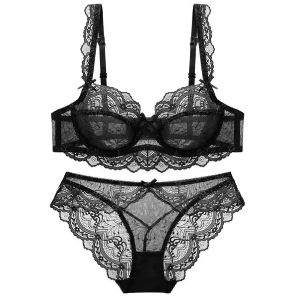 Design Lace Embroidered Black Underwear Set - 1