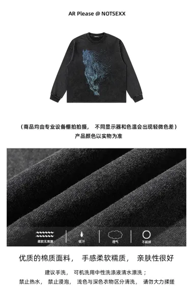 Design NOTSEXx Particle Wolf Long Sleeve T-Shirt Black T-Shirts - 8